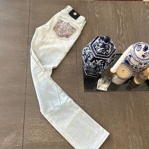 Women’s Antik Denim Jeans. Light blue w/beaded pocket detail. Authentic piece